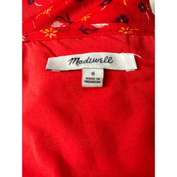 Madewell Tiered-Sleeve Peplum Top In Metallic Prairie Posies Red Floral Print 0 - Picture 8 of 9